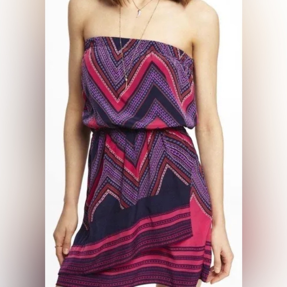 EXPRESS Y2K strapless purple & pink silky mini dress size Small wedding guest